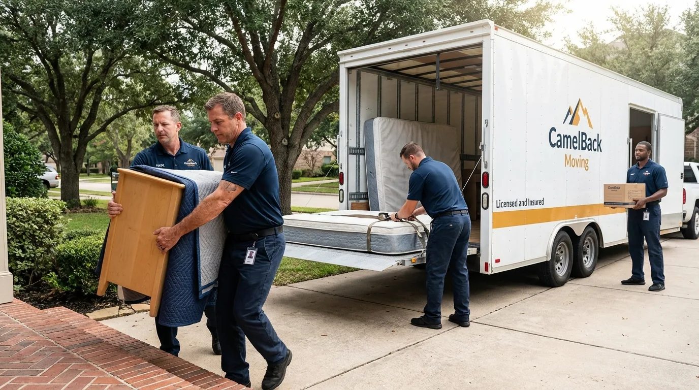 Crew loading residential truck for cross-state move from Rancho Palos Verdes, CA