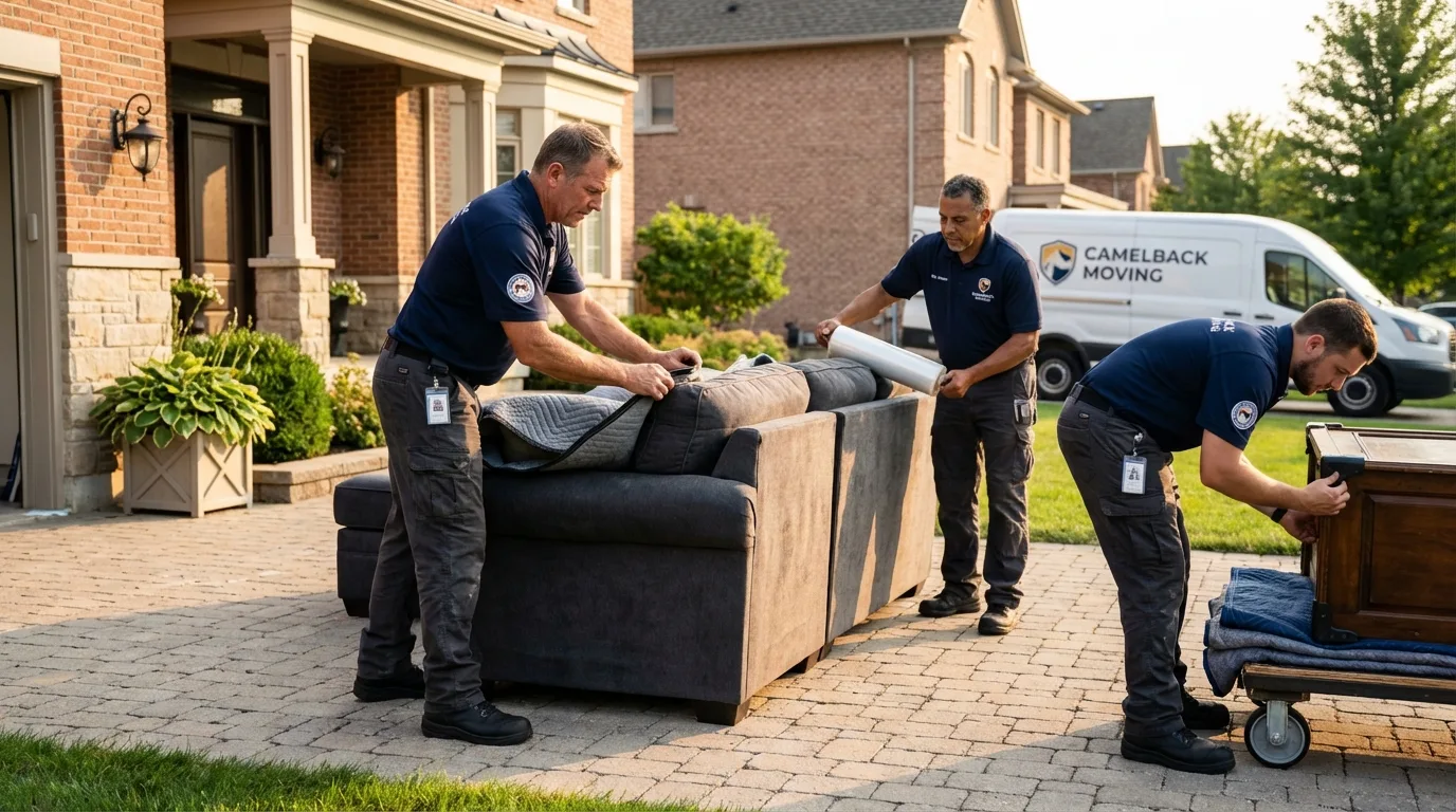 Large estate moving crew wrapping furniture in Rancho Palos Verdes, CA