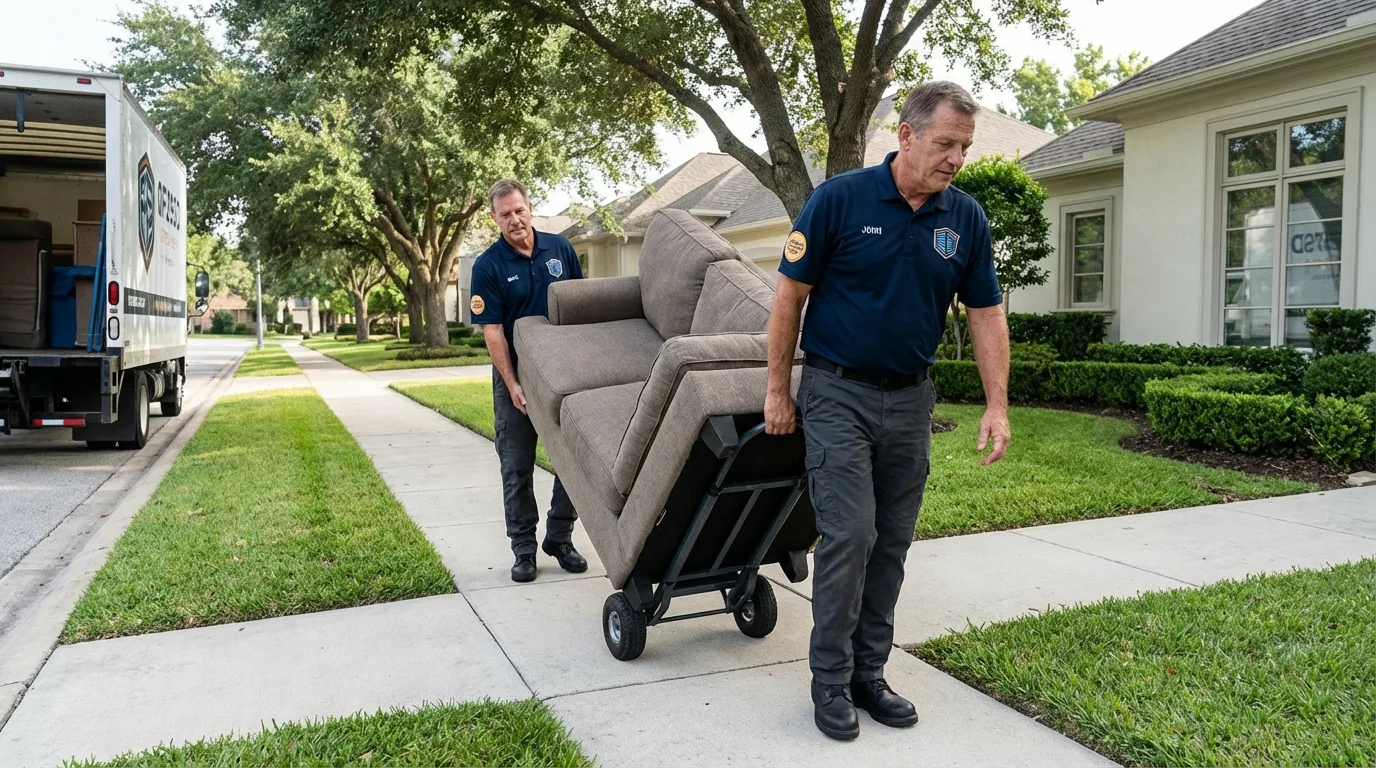Local residential moving crew loading furniture in Rancho Palos Verdes, CA