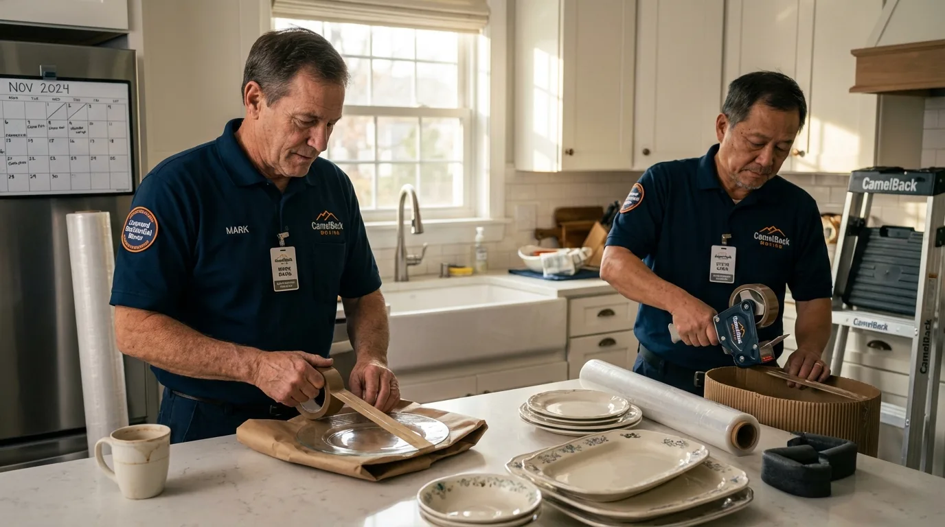 Professional crew packing kitchen dishware in Rancho Palos Verdes, CA